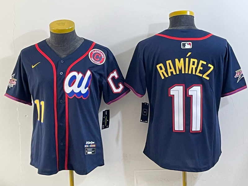 Women Cleveland Indians #11 Ramirez Blue All star Nike 2025 MLB Jersey 005->women mlb jersey->Women Jersey